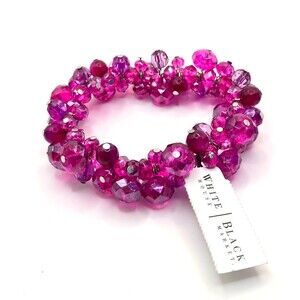 White House Black Market Pink Fuchsia Faceted Crystal Beaded Stretch Bracelet